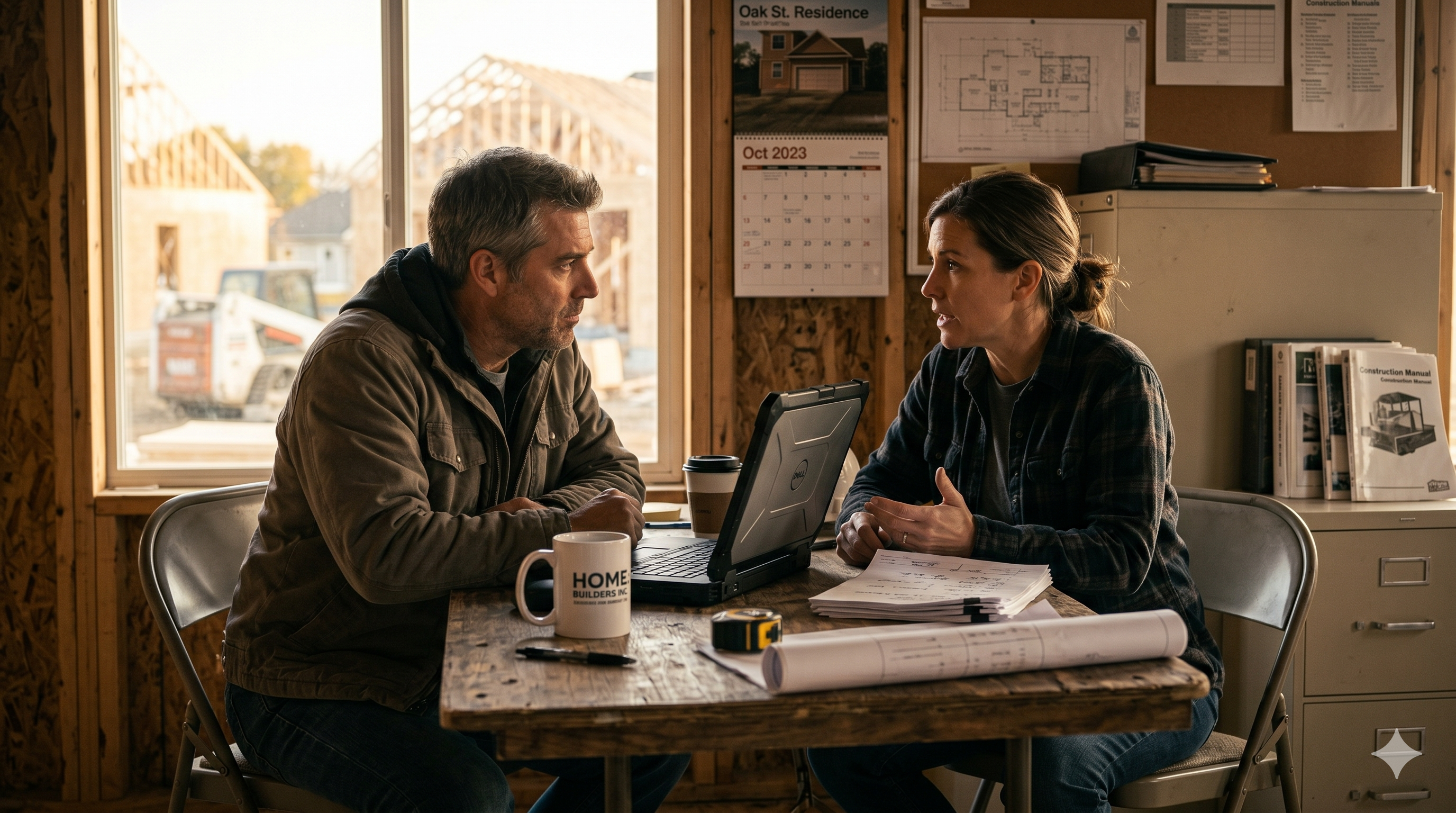 two people at desk discussing options